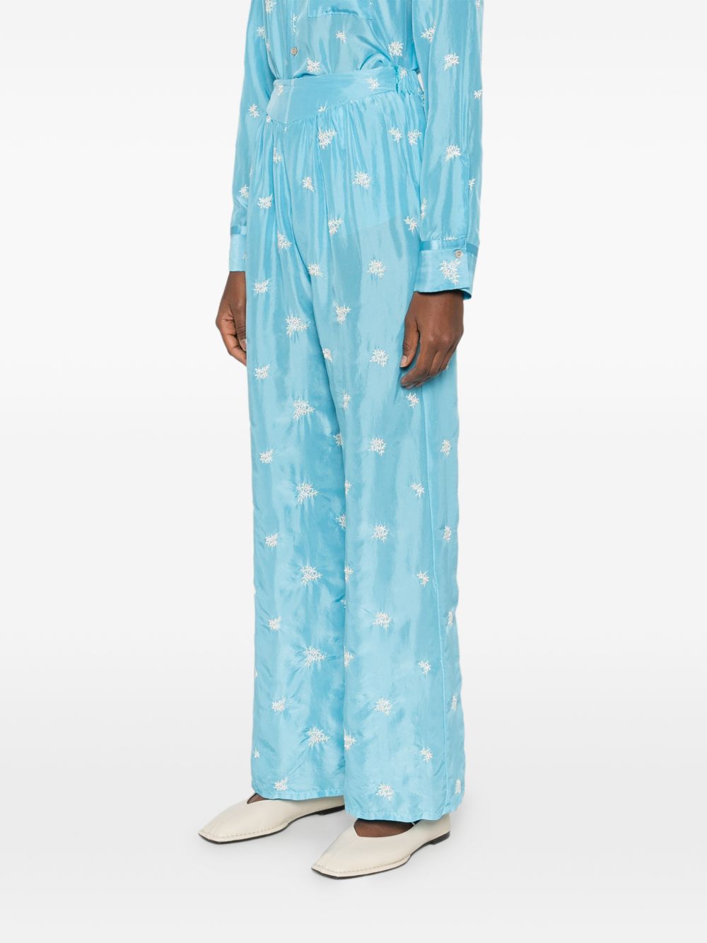 Forte Forte Embroidered silk trousers LIGHT BLUE