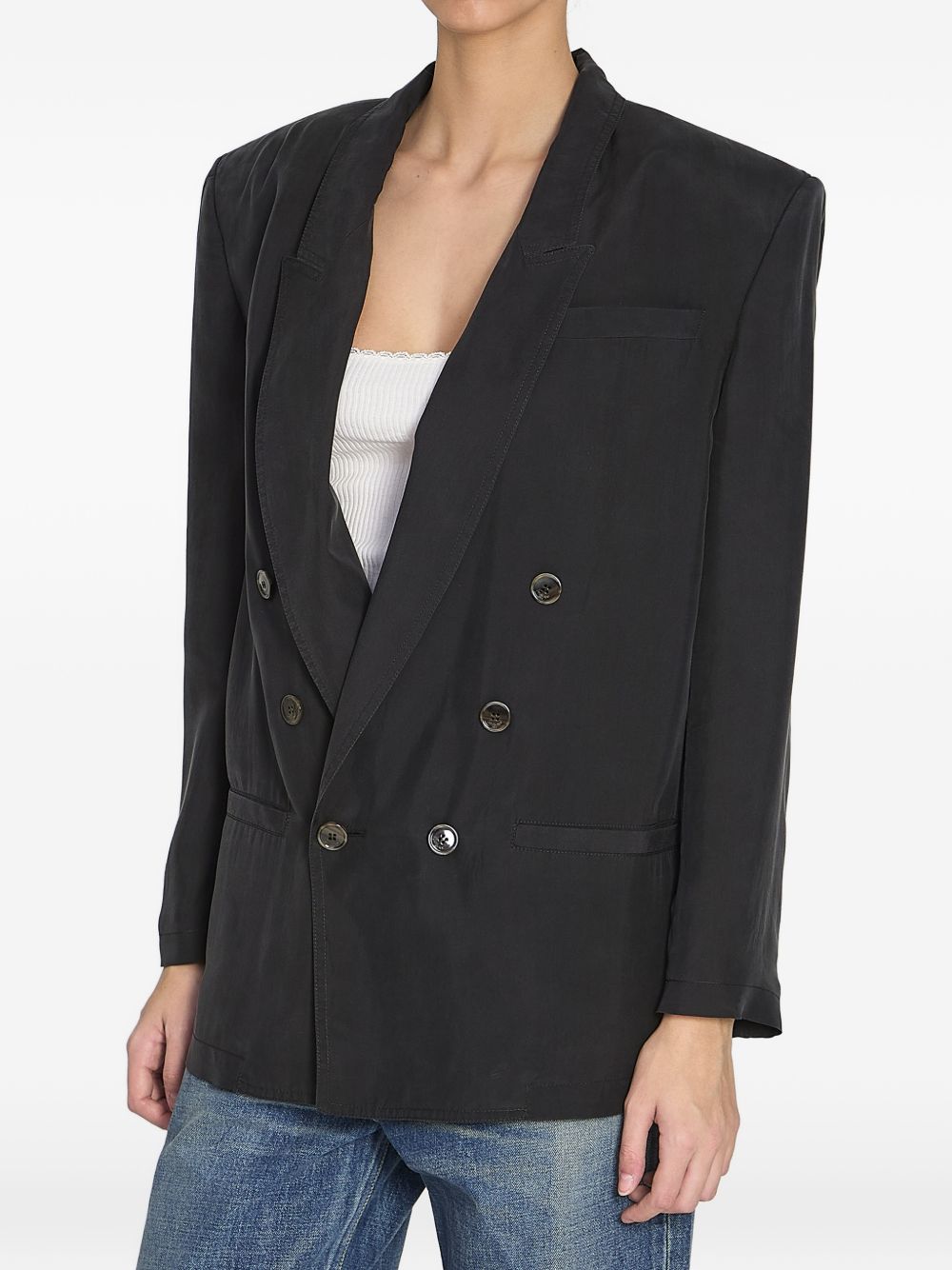 Saint Laurent Silk Formal Peaked Blazer Black black