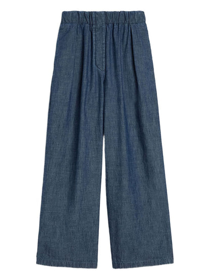 Jil Sander Wide-Leg Cotton Trousers Blue