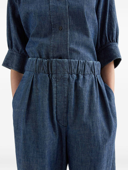 Jil Sander Wide-Leg Cotton Trousers Blue