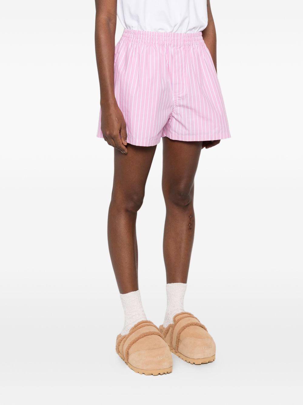 Balenciaga Striped Cotton Shorts Pink