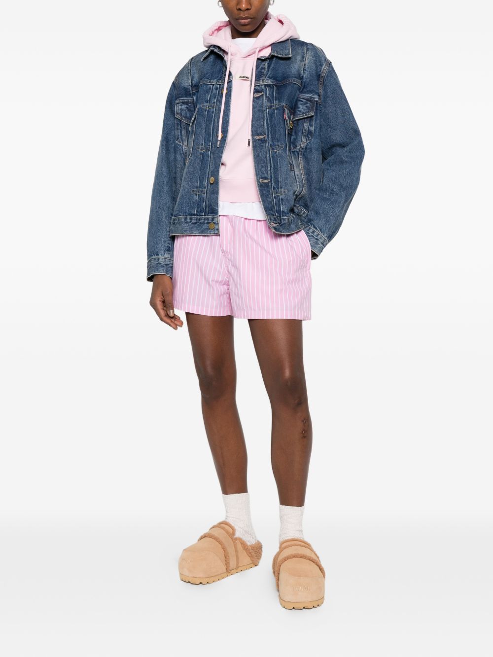 Balenciaga Striped Cotton Shorts Pink