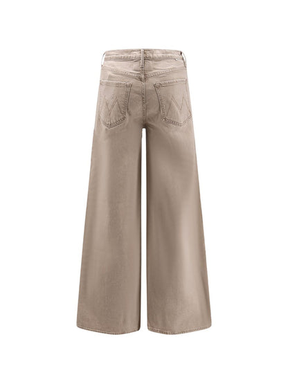 Mother Wide-Leg Denim Jeans Beige