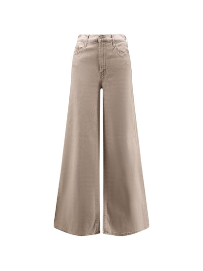 Mother Wide-Leg Denim Jeans Beige