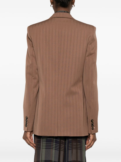 Stella McCartney Double-Breasted Viscose Blazer Leather Brown