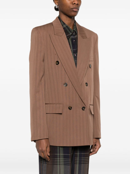 Stella McCartney Double-Breasted Viscose Blazer Leather Brown