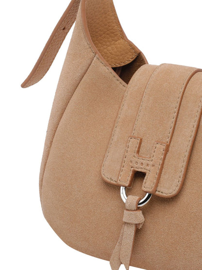 Hogan Mini Suede Hobo Bag Beige Beige