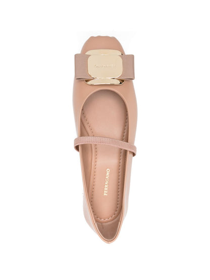 Ferragamo Vara Leather Ballet Flats Brown