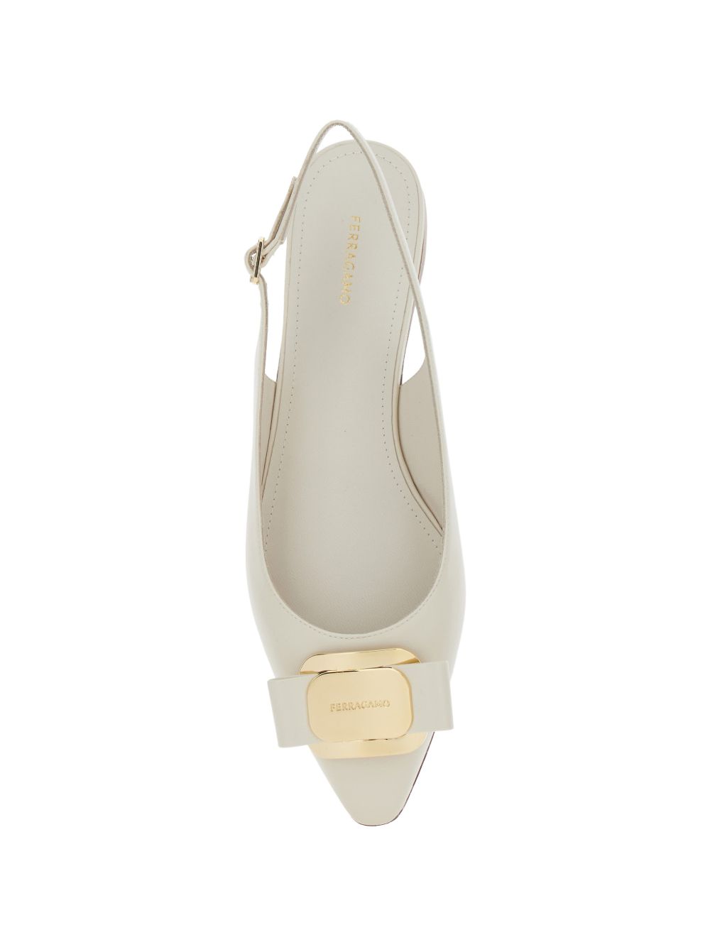 Ferragamo Pointed Slingback Lambskin Flats Beige Beige