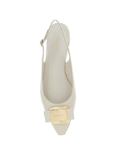 Ferragamo Pointed Slingback Lambskin Flats Beige Beige