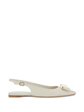 Ferragamo Pointed Slingback Lambskin Flats Beige Beige