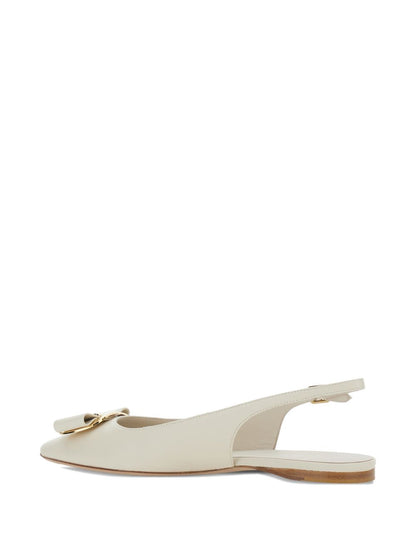 Ferragamo Pointed Slingback Lambskin Flats Beige Beige