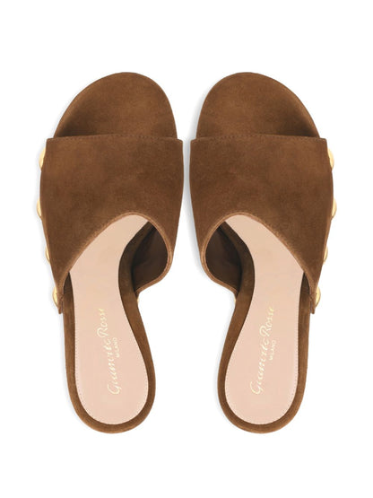 Gianvito Rossi Suede Platform Studded Sandals Brown