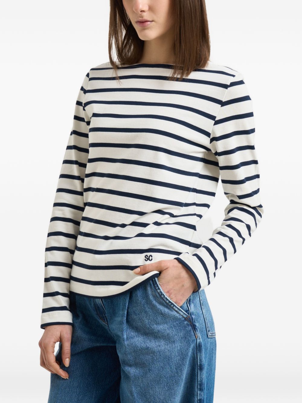 Semicouture Striped Silk Cotton Sweater Blue blue