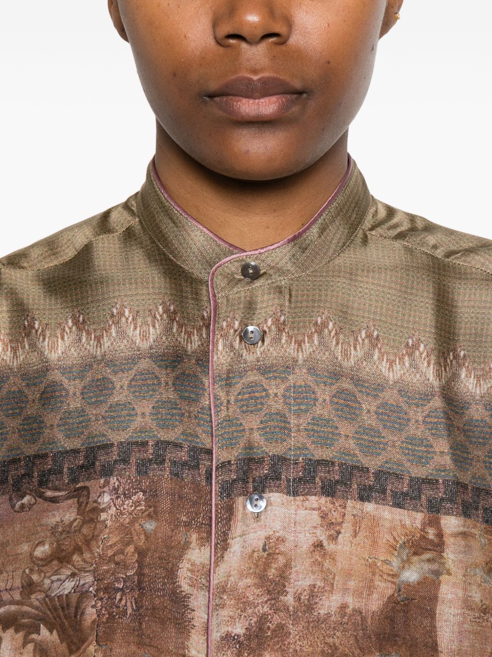 Pierre Louis Mascia Patterned Silk Button Shirt Green