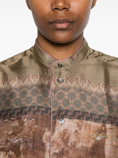 Pierre Louis Mascia Patterned Silk Button Shirt Green