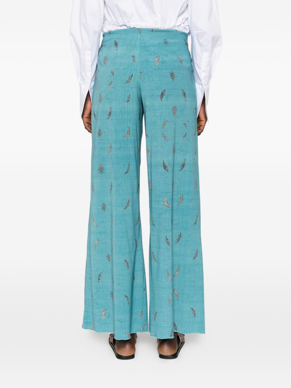 Pierre Louis Mascia Printed Silk Wide Trousers Clear Blue