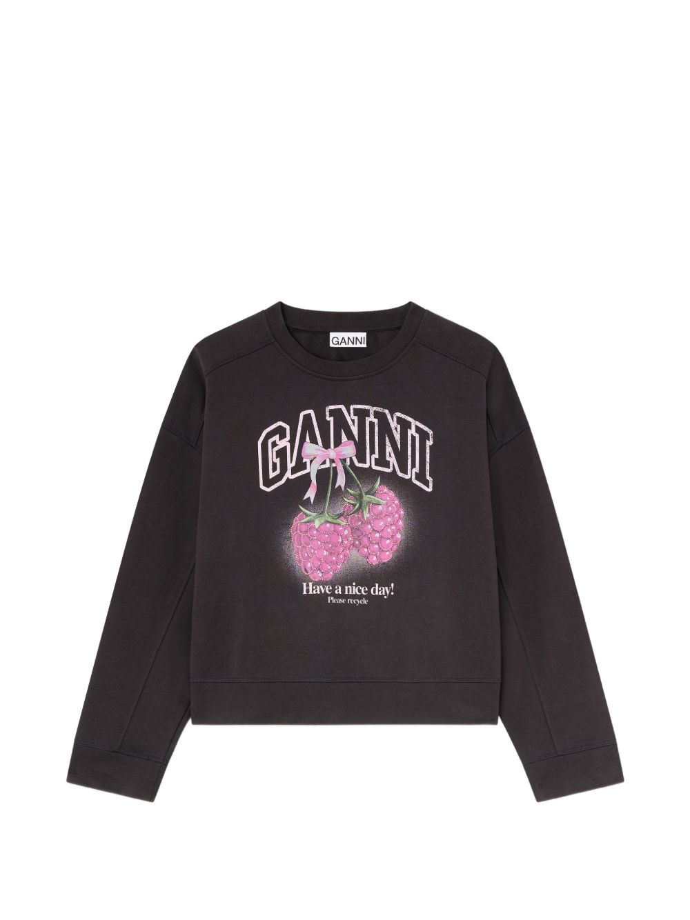 Ganni Graphic Print Cotton Sweater Black