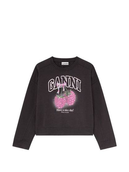 Ganni Graphic Print Cotton Sweater Black