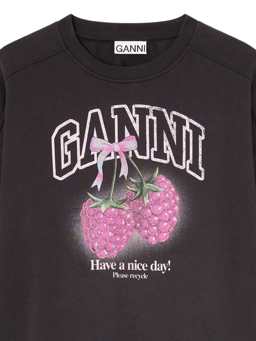 Ganni Graphic Print Cotton Sweater Black