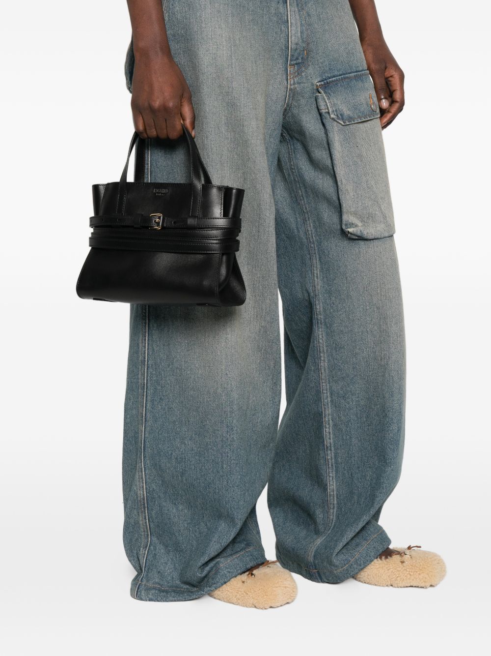 Moschino Tie Me Small Leather Bag Black Black