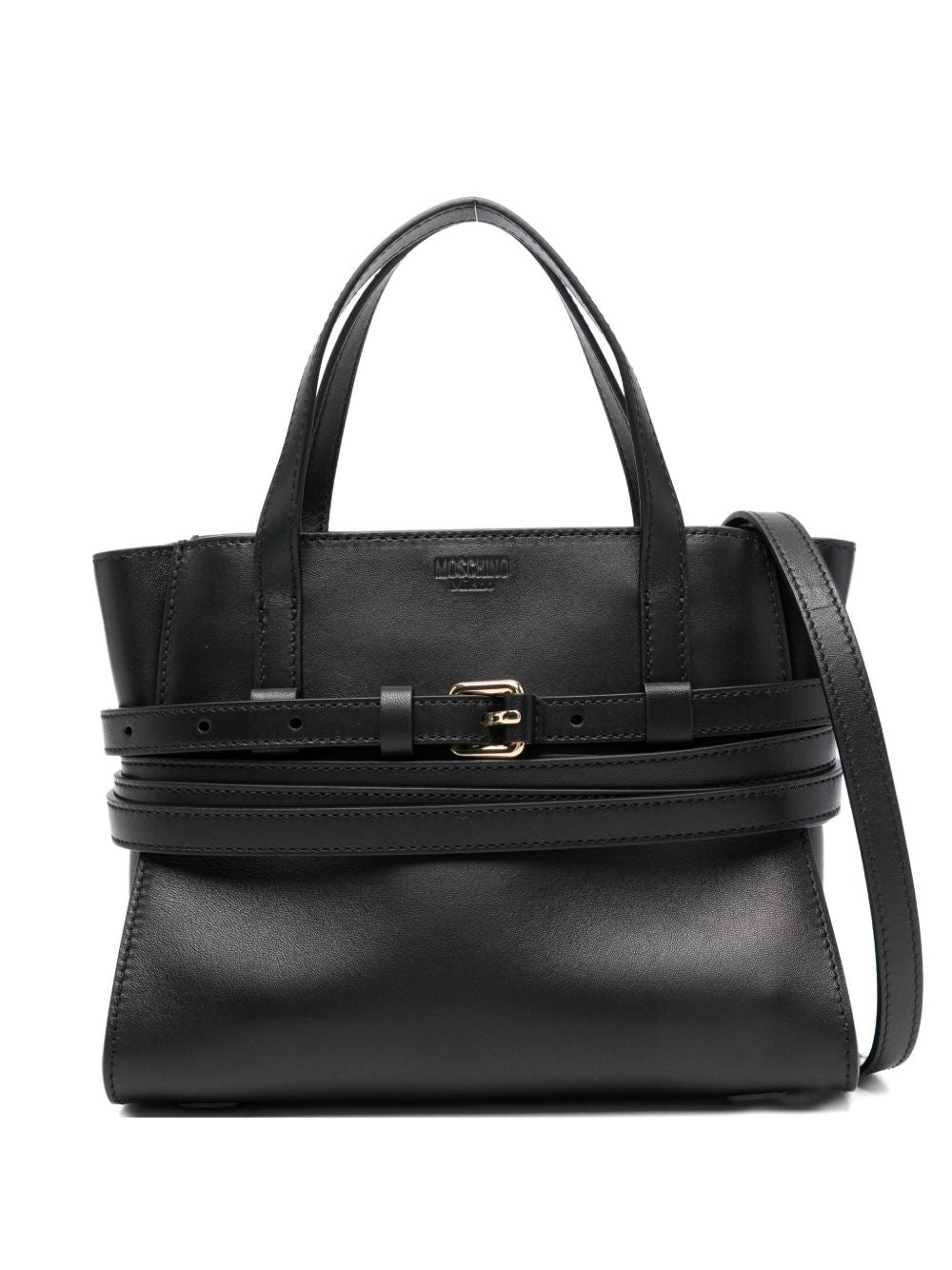 Moschino Tie Me Small Leather Bag Black Black