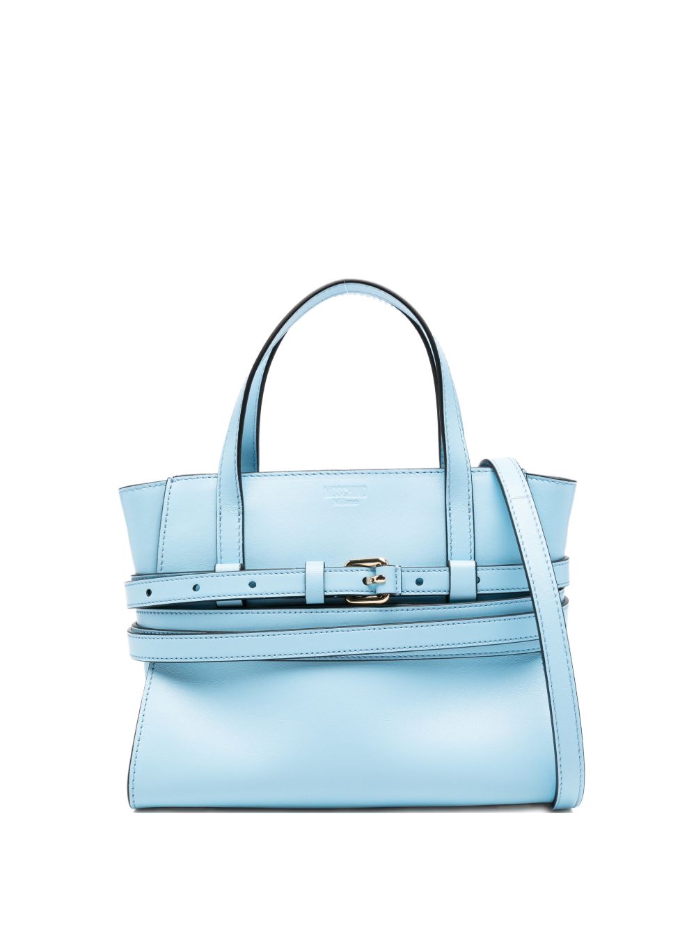 Moschino Tie Me Small Leather Handbag Clear Blue