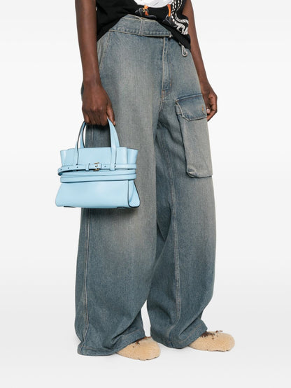 Moschino Tie Me Small Leather Handbag Clear Blue