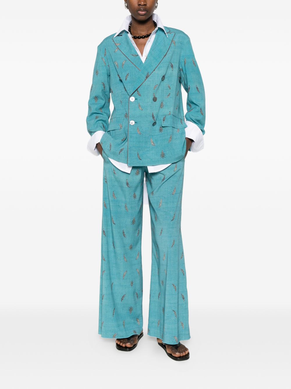 Pierre Louis Mascia Double-Breasted Silk Jacket Clear Blue