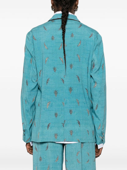 Pierre Louis Mascia Double-Breasted Silk Jacket Clear Blue