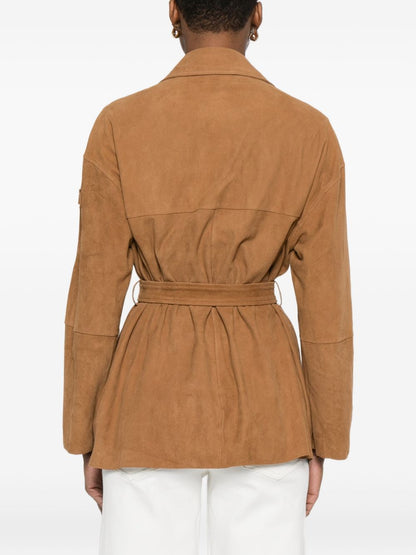 Peuterey Suede Belted Leather Jacket Brown