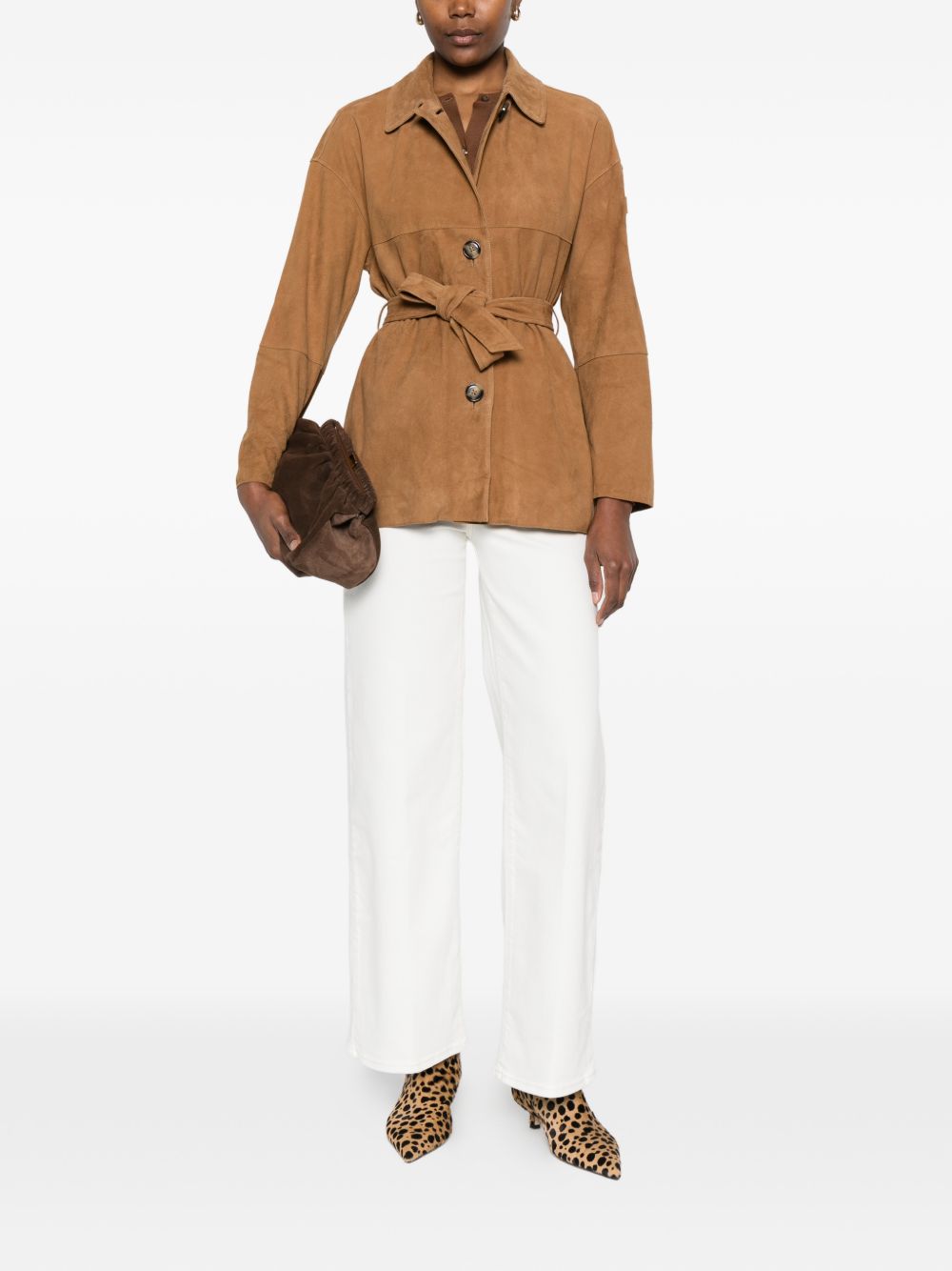 Peuterey Suede Belted Leather Jacket Brown