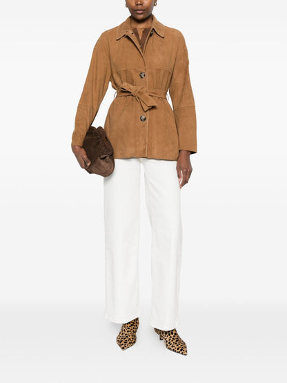 Peuterey Suede Belted Leather Jacket Brown