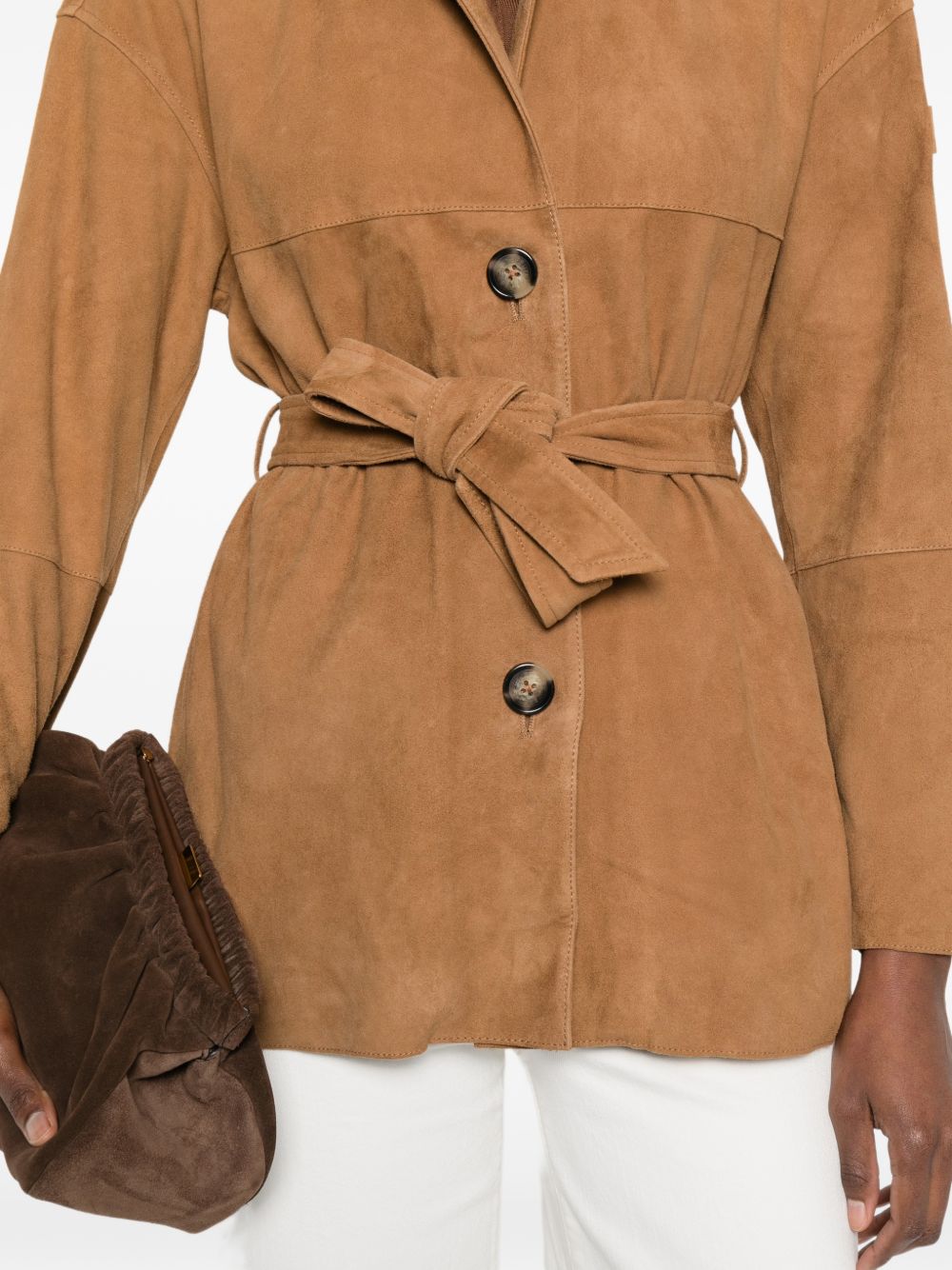 Peuterey Suede Belted Leather Jacket Brown