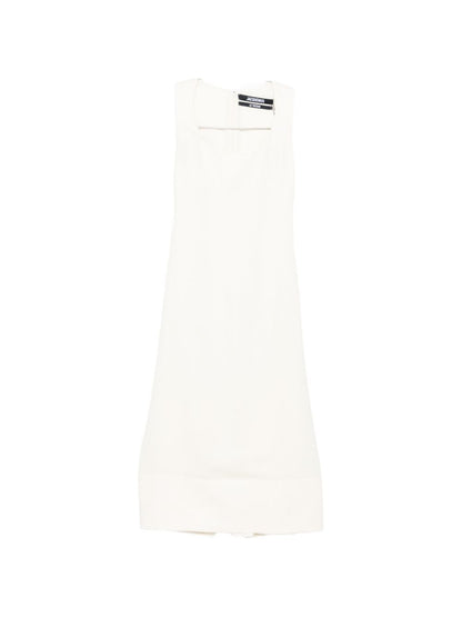 JACQUEMUS Long Linen Apron Dress White