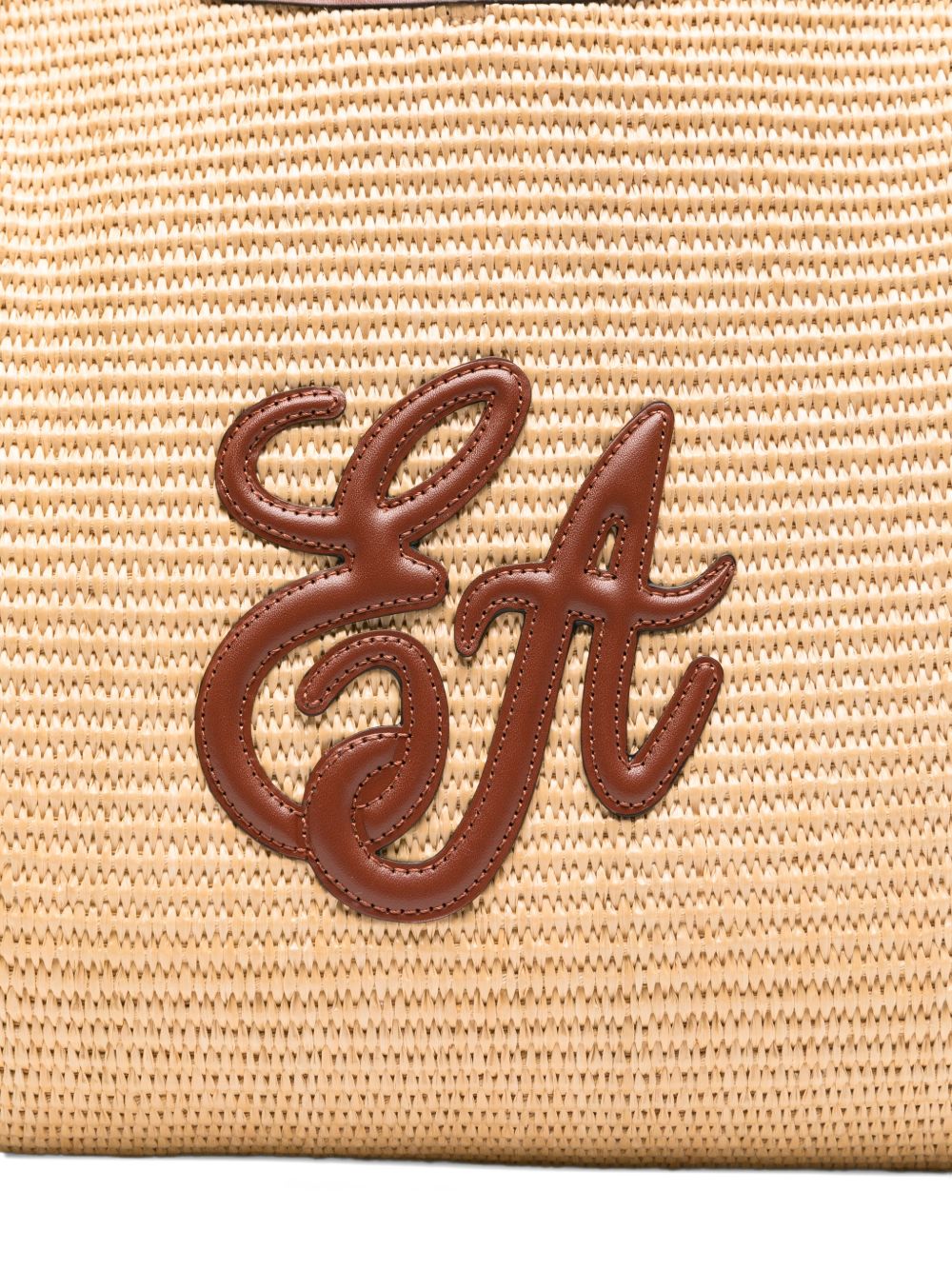 Emporio Armani Medium Straw Tote Leather Brown