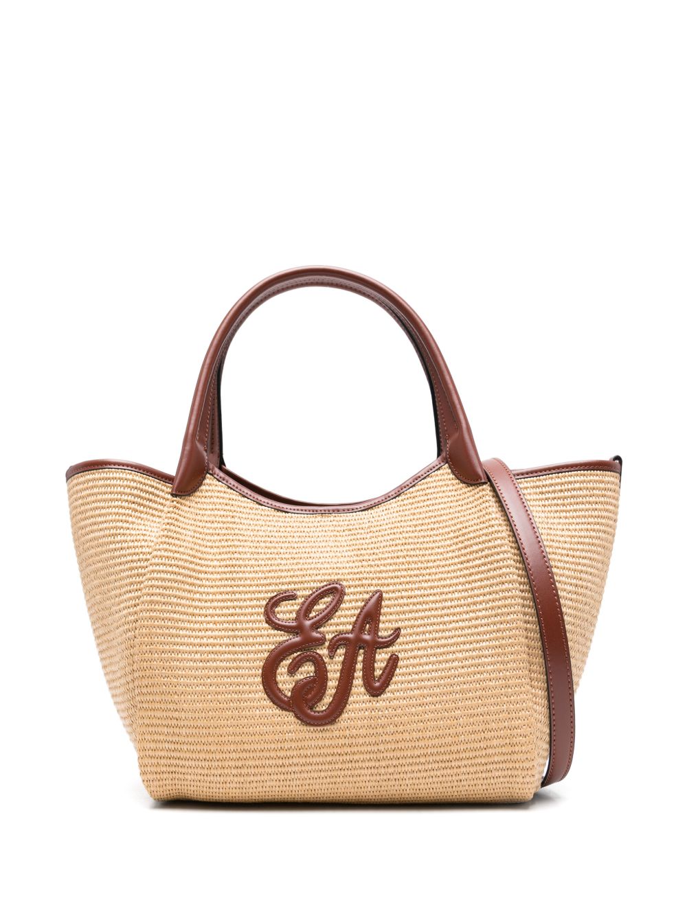 Emporio Armani Medium Straw Tote Leather Brown