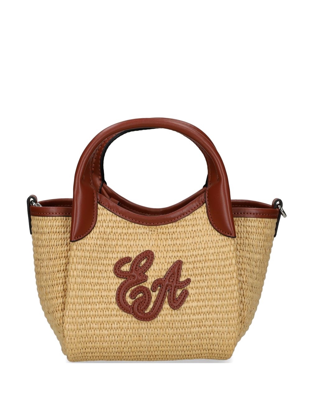 Emporio Armani Small Straw Tote Bag Leather Brown