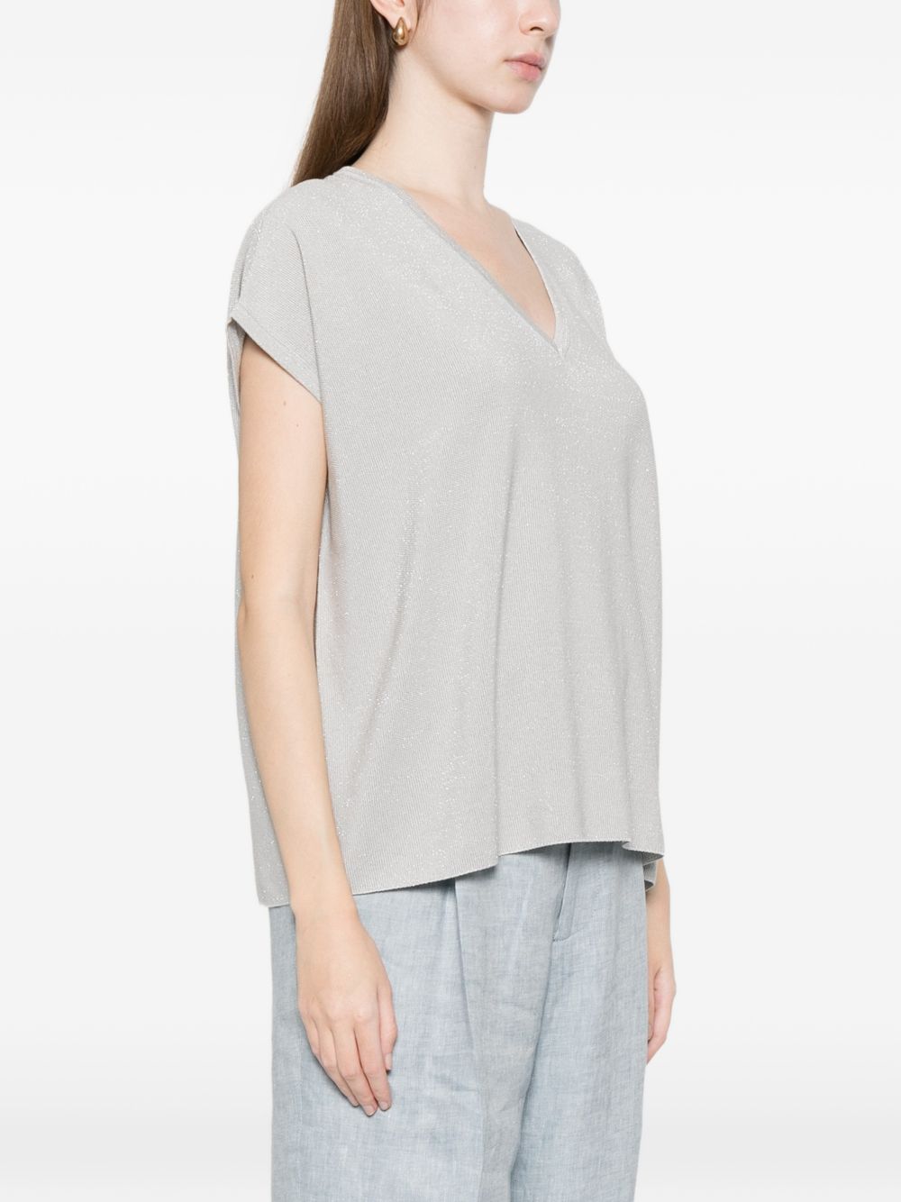 Fabiana Filippi Knitted V-Neck Top Clear Blue