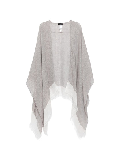 Fabiana Filippi Linen Fringed Poncho Light Grey