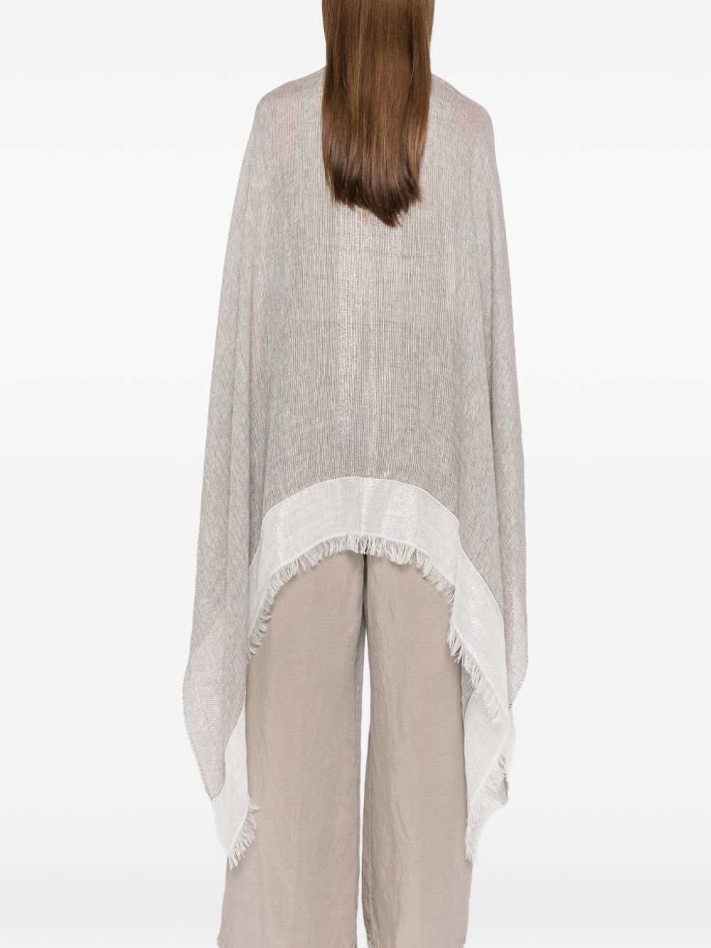 Fabiana Filippi Linen Fringed Poncho Light Grey