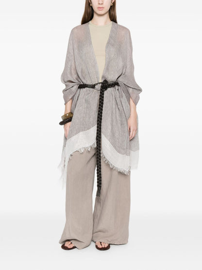 Fabiana Filippi Linen Fringed Poncho Light Grey