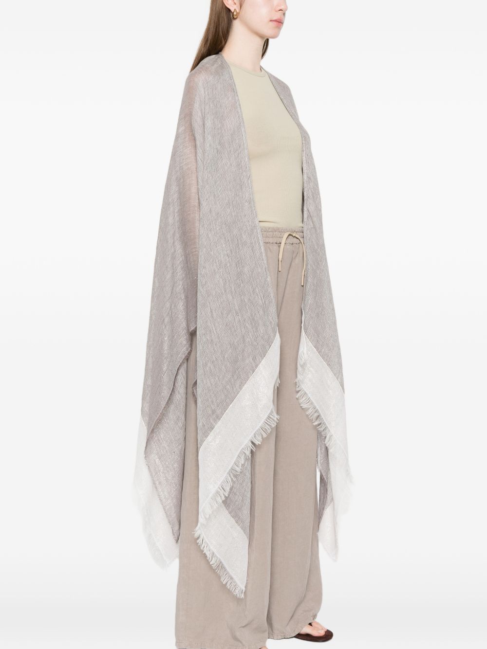Fabiana Filippi Linen Fringed Poncho Light Grey