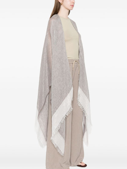 Fabiana Filippi Linen Fringed Poncho Light Grey