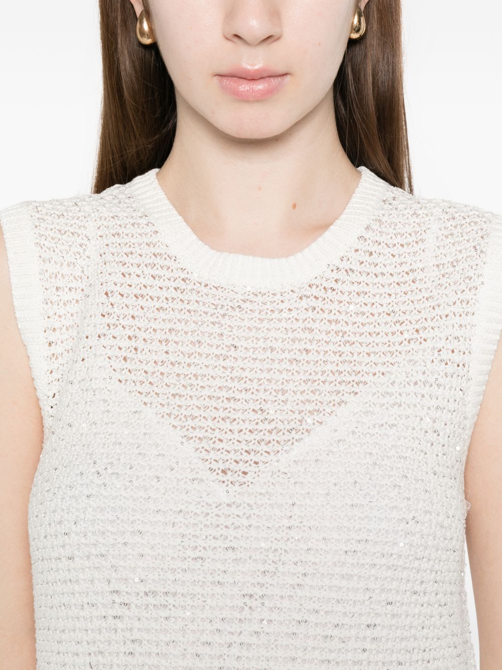 Fabiana Filippi Knitted Sequin Mini Dress White White