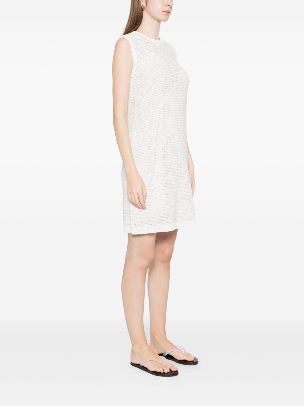 Fabiana Filippi Knitted Sequin Mini Dress White White