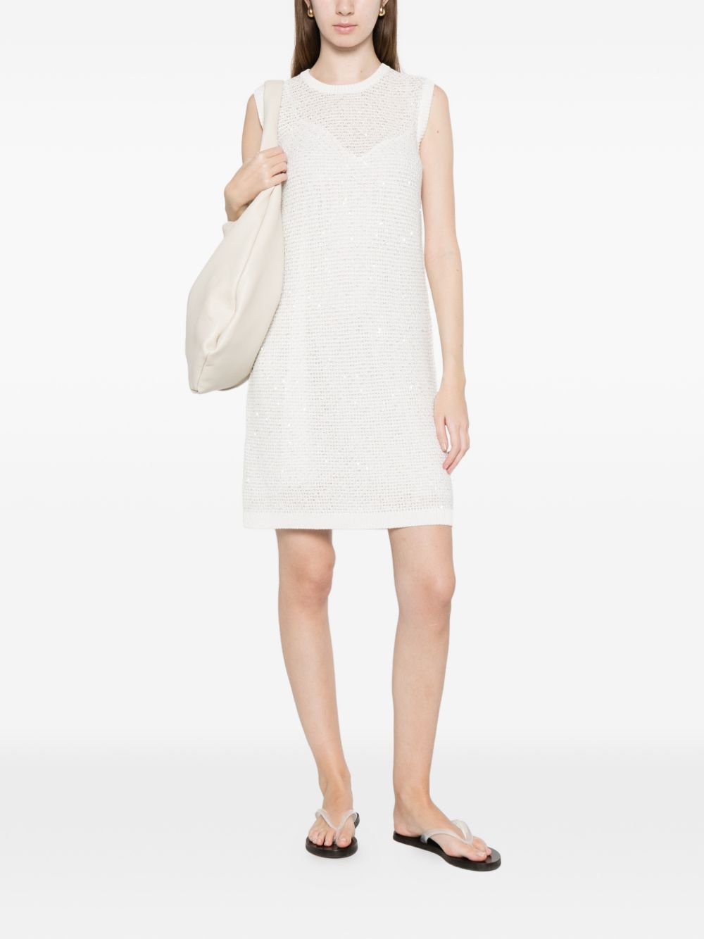 Fabiana Filippi Knitted Sequin Mini Dress White White