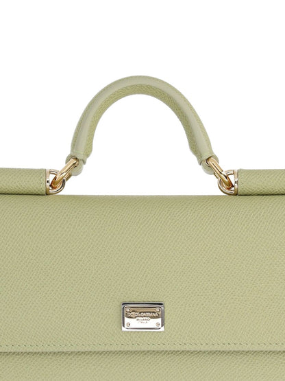 Dolce &amp; Gabbana Mini Leather Top Handle Bag Light Green