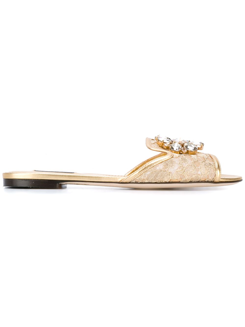 Dolce &amp; Gabbana Bianca Lace Crystal Sandals Golden golden