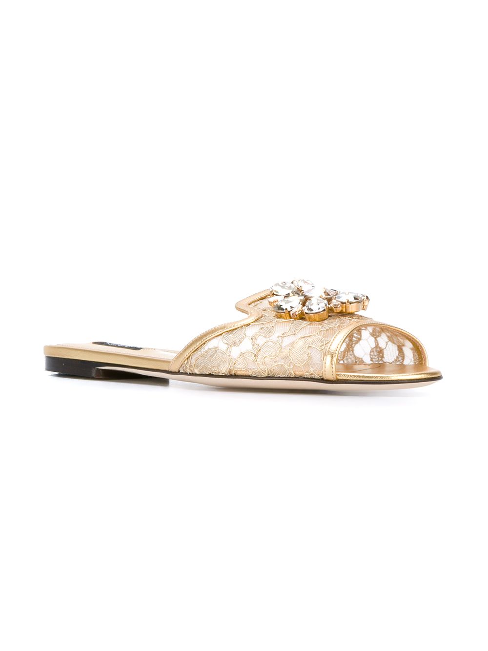 Dolce &amp; Gabbana Bianca Lace Crystal Sandals Golden golden